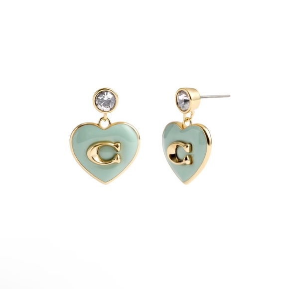 Coach Signature Heart Drop Stud Boxed Earrings NEW! - Picture 1 of 5